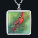 Collier Belle peinture d'oiseaux du Cardinal rouge du Nord<br><div class="desc">Belle Peinture d'Oiseau Cardinal Rouge Nord Art Aquarelle Migned - Vert</div>