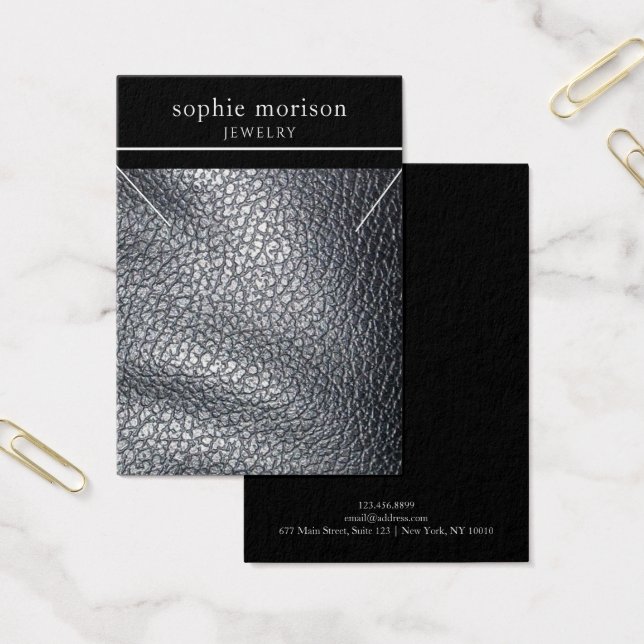 Collier Bijoux Carte d'affichage ・ Cuir noir (Bureau)