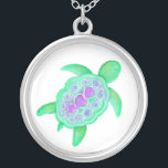 Collier blanc pourpre vert tortue<br><div class="desc">Magnifique mignonne peinte en aquarelle tortue avec coquille Ă motifs cardiaques par Sarah Trett.</div>