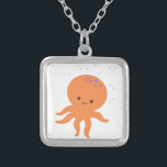 Collier Caricature de la pieuvre mignonne<br><div class="desc">Un mignon poulpe orange.</div>