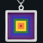 Collier Carré arc-en-ciel<br><div class="desc">Montrez votre amour de la couleur avec un arc-en-ciel géométrique. Une série de carrés rouges, oranges, jaunes, verts, bleus, indiens et violets rayonnent du centre de ce design festif. numériquement a créé une image de 5 400 x 5 400 pixels. Copyright ©2011 Claire E. Skinner, Tous droits réservés.</div>