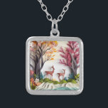 Collier Cerfs en Art Unique Forêt<br><div class="desc">Belle image de cerfs dans une forêt dans le style de papier superposé pour regarder 3D. Il s'agit d'une image imprimée à plat sur les calques ou 3D utilisés.</div>