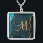 Collier Chic Turquoise Gold Parties scintillant Agate Pers<br><div class="desc">Cet élégant collier personnalisé dispose d'un arrière - plan d'agate turquoise accentué de parties scintillant en faux or. Personnalisez votre monogramme initial en calligraphie manuscrite avec votre nom ci-dessus. Un cadeau féminin unique pour l'anniversaire, les fêtes et toute occasion spéciale. Conçu pour vous par des Tee - shirts extrêmes !...</div>