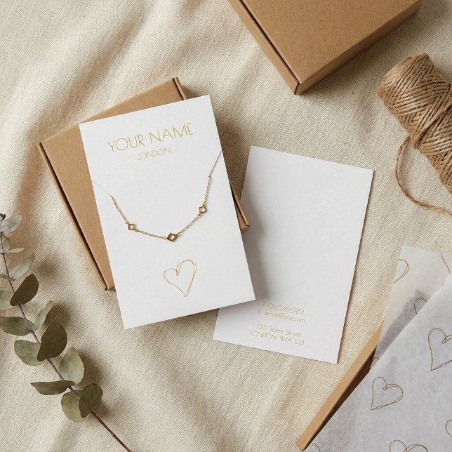 Collier coeur or ou carte d'affichage bracelet (Gold heart necklace or bracelet white display card.)
