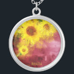 Collier *~* Couleur d'eau du pays de tournesol rustique de<br><div class="desc">* Botanique Vintage rustique charmante Bourgogne Florale d'or et Watercolor Yellow Sunflower Créative Unique Design moderne. * Cette joyeuse et moderne Country Rustic Vintage adorable Aquarelle Aquarelle de grande aquarelle Tournesols Jaunes sur un Merlot et Or Bourgogne Abstrait font pour un design très design.Energie Carré amélioré Collier du Nouvel Âge...</div>