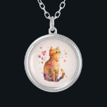 Collier Cute Tabby Chat avec Coeurs<br><div class="desc">Un collier avec une adorable illustration d'aquarelle. Un chat tabby orange qui a l'air amical et heureux de voir les coeurs tourbillonner autour.</div>