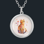 Collier Cute Tabby Chat avec Coeurs<br><div class="desc">Un collier avec une adorable illustration d'aquarelle. Un chat tabby orange qui a l'air amical et heureux de voir les coeurs tourbillonner autour.</div>