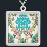 Collier Damask Floral Patterns Plum Turquoise<br><div class="desc">Des motifs floraux turquoise,  prune,  verte et violette se rencontrent sur un arrière - plan blanc pour donner vie à cette impression damasée de juin Erica Vess. Travaille comme un cadeau pour vous-même,  un ami ou un membre de la famille.</div>