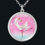 Collier Danseur de ballet de cygne whimsy nom personnalisé<br><div class="desc">Danseur de ballet de cygne personnalisé ajouter votre propre nom. Cygne lunaire sur un lac ballerine danseur nom personnalisé filles collier de ciel rose. Idéal pour les petites ballerines. Art et design originaux de l'aquarelle par Sarah Trett pour www.mylittleeden.com</div>