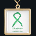 Collier de bijoux d'art personnalisé pour la sensi<br><div class="desc">Le collier de bijoux présente la peinture d'un ruban vert de conscience. Le pendentif a des options or ou argent. Le message du collier a "SENSIBILISATION" mais peut être personnalisé. Les bijoux de charme d'art ruban vert de sensibilisation peuvent être customisés de messages personnels pour faire de grands magnets de...</div>