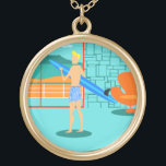 Collier de surfer rétro<br><div class="desc">Chaque jour peut être une journée à la plage avec ce collier de surfer rétro Dude. Le style des années 1960, minimaliste design d'art, est doté d'un mec surfeur baisé au soleil, blond et prêt à attraper une vague. Notre surfeur en forme regarde l'océan à travers les portes coulissantes en...</div>