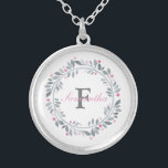 Collier Double monogramme gris rose floral élégant<br><div class="desc">Monogramme ce collier gris et rose floral à couronne argentée plaqué argent avec votre initiale et votre nom. Idée cadeau idéal pour femme de ménage,  amis,  famille ou acheter un pour vous-même.</div>