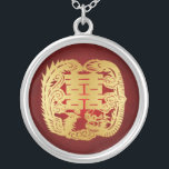 Collier Dragon et Phoenix - double symbole de bonheur<br><div class="desc">Symbole chinois pour le double collier de rouge/or de bonheur.  Avec le dragon et Phoenix.</div>