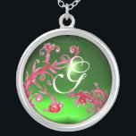 Collier EAU MAGIQUE EN MONogramme ROUGE, Émeraude verte<br><div class="desc">Design élégant,  unique et coloré,  fleurit,  fleurit et fleurit au printemps. Aquarelle avec feuille d'or et d'argent.</div>