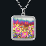 Collier Elégant boho retro aquarelle de tournesol champs<br><div class="desc">Elégant boho retro aquarelle de tournesol champs</div>