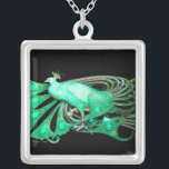 COLLIER ELEGANT PEACOCK DE GREEN AND BLACK<br><div class="desc">Design coloré et élégant avec pierres 3D lumineuses Design graphique numérique par Bulgan Lumini. Partie de la nouvelle collection ARCADIA.</div>