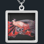 COLLIER ÉLÉGANT PEACOCK EN ROUGE ET NOIR<br><div class="desc">Design coloré et élégant avec pierres 3D lumineuses Design graphique numérique par Bulgan Lumini. Partie de la nouvelle collection ARCADIA.</div>