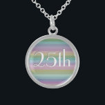 Collier En Argent 25e anniversaire du Mariage Rainbow<br><div class="desc">Un motif arc-en-ciel chic et moderne rayé,  avec les chiffres pour un 25ème anniversaire de Mariage,  en texte blanc avec une ombre portée grise.</div>