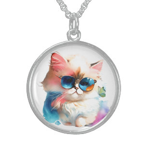 Collier En Argent Aquarelle Kitten Art : Charme enchanteur