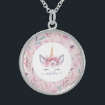 Collier En Argent Beau visage de licorne aquarelle fleurie design<br><div class="desc">Beau coloré Unicorn visage aquarelle design floral. Le cadeau parfait pour la petite fille dans votre vie avec cette belle illustration de licorne aquarelle et l'espace à personnaliser. Partie d'une collection.</div>