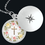 Collier En Argent Couronne florale Crucifix Roses rose jaune<br><div class="desc">Roses jaunes et roses pastel sur la couronne fleurie de printemps avec Crucifix doré -</div>