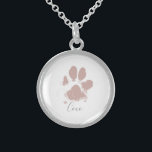 Collier En Argent Empreinte de patte de chien rose avec le nom de vo<br><div class="desc">Empreinte de patte de chien rose avec nom personnalisé</div>