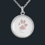 Collier En Argent Empreinte de patte de chien rose avec le nom de vo<br><div class="desc">Empreinte de patte de chien rose avec nom personnalisé</div>