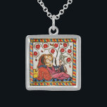 COLLIER EN ARGENT ETERNEL LOVE VALENTINE'S DAY PARCHMENT<br><div class="desc">Art ancien coloré expressif. Miniature allemande héraldique médiévale de 1200 amants romantiques dans un jardin fleuri avec un oiseau blanc, mélangé avec des effets de parchemin marron vieilli.Facile à customiser comme une cérémonie mariage, carte nuptiale, cartes de place, sauvegarder le jour, carte de remerciements, douches nuptiales, douches fiançailles romantiques, anniversaires,...</div>