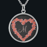 Collier En Argent Floral Rose Coeur monogramme Mariage Soirée de mar<br><div class="desc">Customisez ce design dès aujourd'hui ! Ce cadeau est parfait pour l'expression pour l'occasion spéciale. Venez visiter notre magasin,  pour tous nos designs cool.</div>