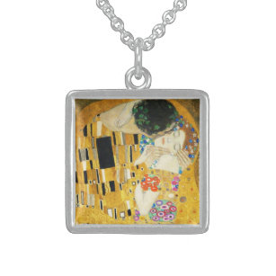 Collier En Argent Gustav Klimt la peinture vintage de Nouveau d'art