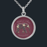 Collier En Argent Joli Eléphant Floral Bourgogne Personnalisé<br><div class="desc">Joli collier d'éléphant personnalisé.</div>