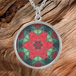 Collier En Argent Mosaic Kaleidoscope Fleur Rouge et Turquoise<br><div class="desc">Cette mosaïque kaléidoscope design de fleurs présente des carreaux brillants rouges et turquoises. Un design géométrique vif inspiré par les fractales,  les mandalas et les mosaïques en vitraux. Obtenez ce design trippy magnifique maintenant pour votre ami préféré qui aime les couleurs vives!</div>