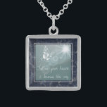 Collier En Argent Papillon en marbre bleu Suivez votre coeur<br><div class="desc">Citation inspirante sur collier de rêve avec arrière - plan en marbre bleu foncé.</div>