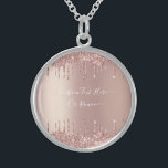 Collier En Argent Parties scintillant rose Gold Blush Éclats Texte p<br><div class="desc">Rose Gold Blush Parties scintillant Sparkle Drips Texte personnalisé Rose Girly Modern - Ajouter votre texte unique / nom ou supprimer texte - Faire votre cadeau spécial - Redimensionner et déplacer ou supprimer et ajouter du texte / éléments avec outil de personnalisation. Conception par MIGNED. Veuillez voir mes autres projets....</div>