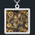 Collier Équipements en laiton sans vapeur<br><div class="desc">Sans joint,  métal,  laiton,  or engrenages sur arrière - plan foncé rouillé. Style Steampunk.</div>