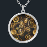 Collier Équipements en laiton sans vapeur<br><div class="desc">Sans joint,  métal,  laiton,  or engrenages sur arrière - plan foncé rouillé. Style Steampunk.</div>