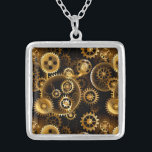 Collier Équipements en laiton sans vapeur<br><div class="desc">Sans joint,  métal,  laiton,  or engrenages sur arrière - plan foncé rouillé. Style Steampunk.</div>