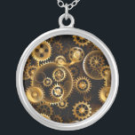 Collier Équipements en laiton sans vapeur<br><div class="desc">Sans joint,  métal,  laiton,  or engrenages sur arrière - plan foncé rouillé. Style Steampunk.</div>