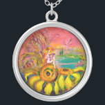 COLLIER FAIRY OF THE SUNFLOWERS<br><div class="desc">Peinture acrylique Whimsical, colorée sur toile avec feuille d'or et d'argent (c) de Bulgan Lumini.</div>