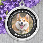 Collier Favori Hello Hardest au revoir Photo Pet Memorial<br><div class="desc">Honore ton meilleur ami avec un collier photo de la mémoire d'animal de compagnie personnalisé. Ce souvenir unique est le cadeau parfait pour vous, votre famille ou vos amis pour rendre hommage à votre être aimé. Ce collier unique de mémorial pour chien présente un design simple en noir et blanc...</div>