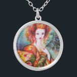 COLLIER FEMME ROMANTIQUE AVEC PEACOCK FEACOCK<br><div class="desc">Original contemporain painting with golden foil and iridescolors in bright green, yellow orange ,  teal, turquase,  elegant blanc , beautiful sophisticated brunette woman, red, green sparkling gold fabrics of a baroque costume with peacock feathers .painting by bulgan i)</div>