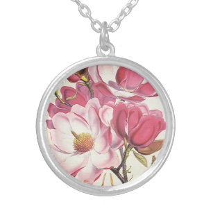 Collier Fleur vintage de Magnolia Arbre, Fleurs Roses Du J