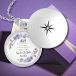 Collier Floral Violet Avec Citation Amour Nom Pers<br><div class="desc">Découvrez le charme de notre collier rond d'argent sterling, un morceau qui est à la fois un énoncé de mode et un souvenir personnel. Décoré avec des accents floraux violets et la citation touchante, "Au monde vous êtes une personne, mais pour moi, vous êtes le monde", il est personnalisable avec...</div>