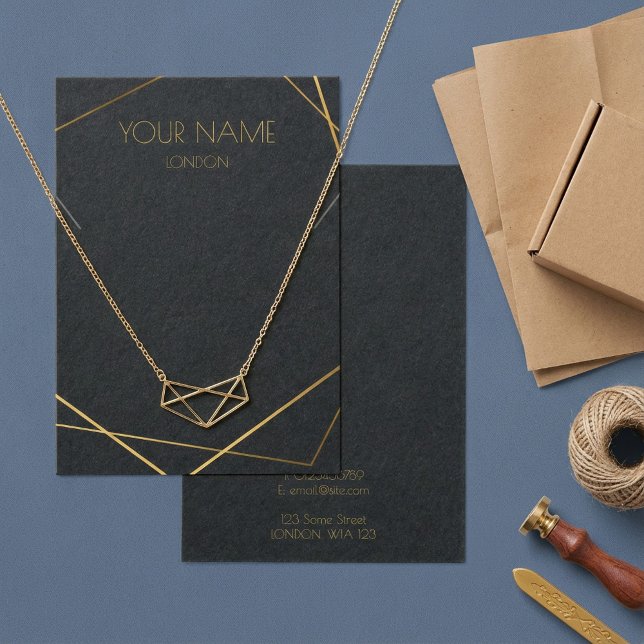 Collier géométrique or ou carte d'affichage bracel (Gold geometric necklace or bracelet display card.)