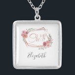 Collier I Do Crew Rose Floral Blush Fleurs Rose Vert<br><div class="desc">Personnalisez ce collier d'argent et faites un grand cadeau pour votre fête de mariée. I Do Crew dit avec des fleurs roses et cadre.</div>