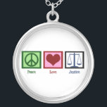 Collier Justice d'amour de paix<br><div class="desc">Un signe de paix,  coeur,  et les échelles de la justice. Un beau cadeau pour un avocat ou un juge.</div>