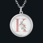 Collier LETTRE Florale K Aquarelle rose<br><div class="desc">Collier Monogramme avec votre initiale en jolies fleurs de parties scintillant et d'aquarelle. La lettre fleurie K est conçue dans une parties scintillant rose poussiéreuse, agrémentée d'un bouquet de fleurs roses et d'ivoire et de verdure. Un beau cadeau pour toute femme et toute occasion. Aussi une belle idée comme une...</div>