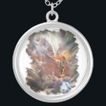 Collier Mariage indien américain Night Vignette<br><div class="desc">Mariage américain Nuit Beau collage surréel d'un couple d'Indiens américains - elle s'agenouille devant lui sur les rochers rouges - tandis que sa main repose sur son épaule - ceci est superposé sur un arrière - plan de plumes abstraites - dans le coin supérieur gauche est une vignette de nuage...</div>