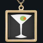 Collier Martini classique pour film (noir)<br><div class="desc">Ce collier Martini Movie Classique présente un arrière - plan noir et l'image d'une silhouette blanche d'un verre martini. A l'intérieur du verre se trouve une glorieuse olive verte avec un pimento orange. C'est un collier amusant pour tous ceux qui souhaitent être un personnage dans un film classique. Réveille pas,...</div>