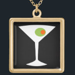Collier Martini classique pour film (noir)<br><div class="desc">Ce collier Martini Movie Classique présente un arrière - plan noir et l'image d'une silhouette blanche d'un verre martini. A l'intérieur du verre se trouve une glorieuse olive verte avec un pimento orange. C'est un collier amusant pour tous ceux qui souhaitent être un personnage dans un film classique. Réveille pas,...</div>